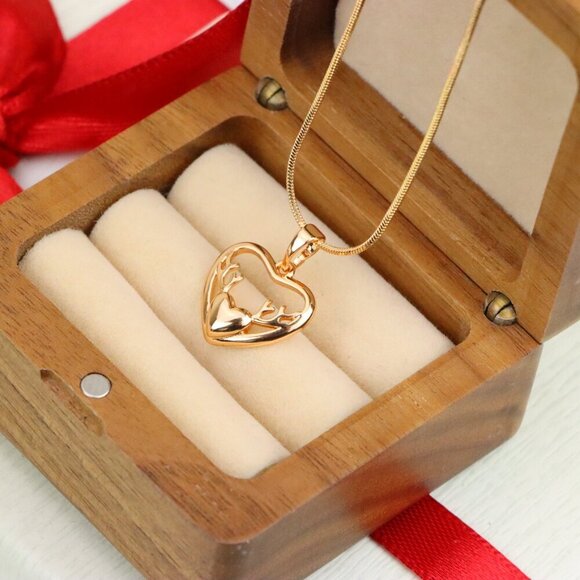 "Heart Shaped Rose Gold Pendant with Antler Design Accent, XPPT1267 - Picture 8 of 13